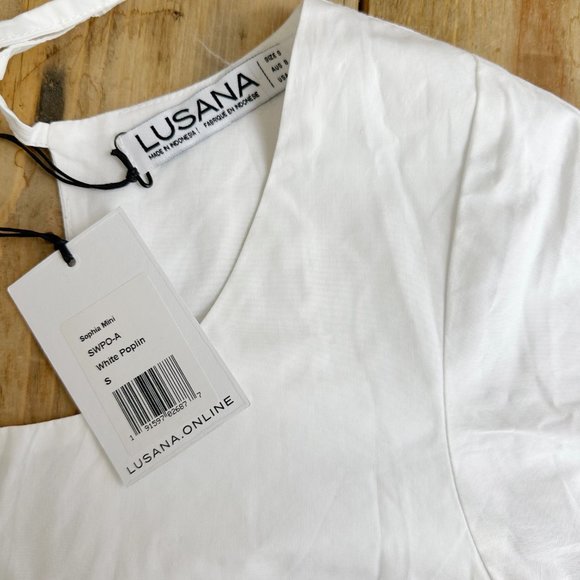 Lusana White Poplin Dress Midi Women's S NWT‎ 100% Cotton - Picture 2 of 6